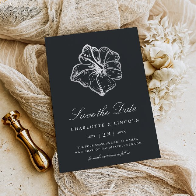 Save The Date Élégant Mariage de fleurs d'Hibiscus en argent (Créateur téléchargé)