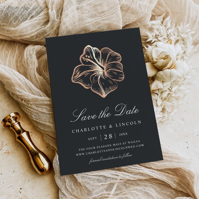 Save The Date Élégant Mariage de fleurs Hibiscus en cuivre (Créateur téléchargé)