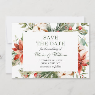 Save The Date Elégant Mariage de la branche de pin Poinsettia