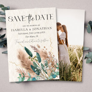 Save The Date Elégant Mariage de laiton Eucalyptus & Pampas