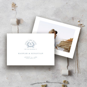 Save The Date Élégant Mariage de Monogram Blue Dusty