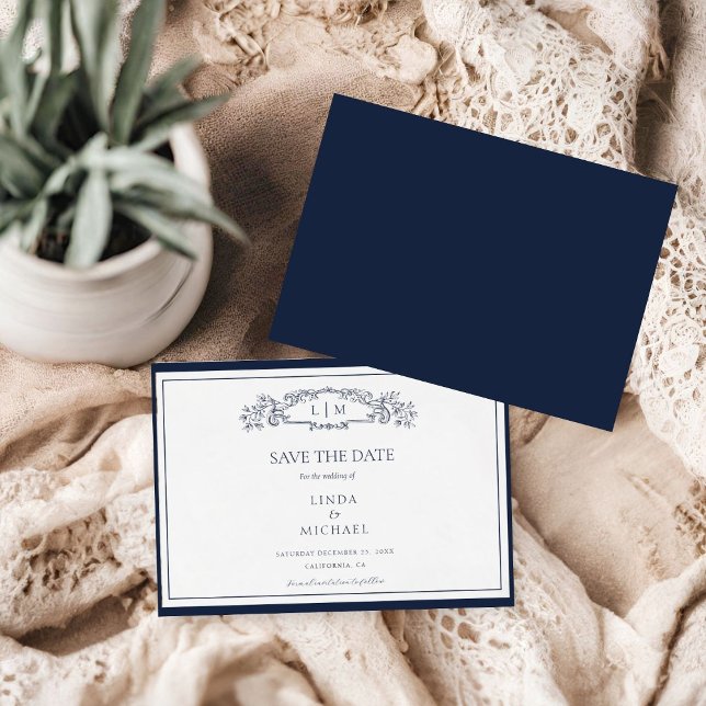 Save The Date Élégant mariage de monogramme de la crête botaniqu (Créateur téléchargé)