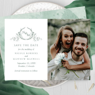 Save The Date Élégant Mariage de Monogramme Vert Photo