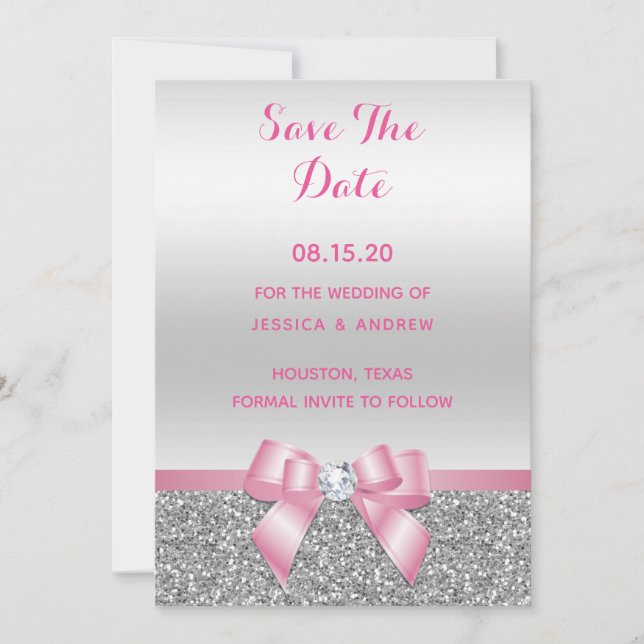 Save The Date Élégant Mariage de Parties scintillant romantique  (Devant)