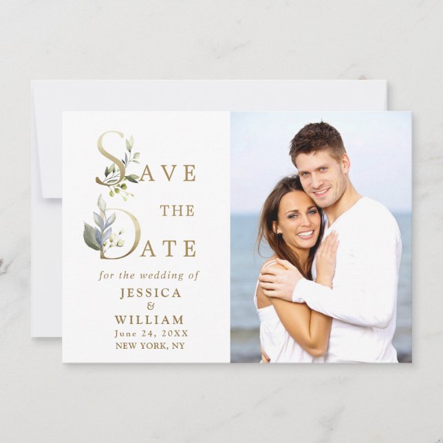 Save The Date Elégant Mariage de PHOTO Eucalyptus aquarelle (Devant)