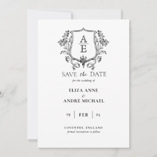 Save The Date Élégant Mariage de poitrine de feuille de monogram
