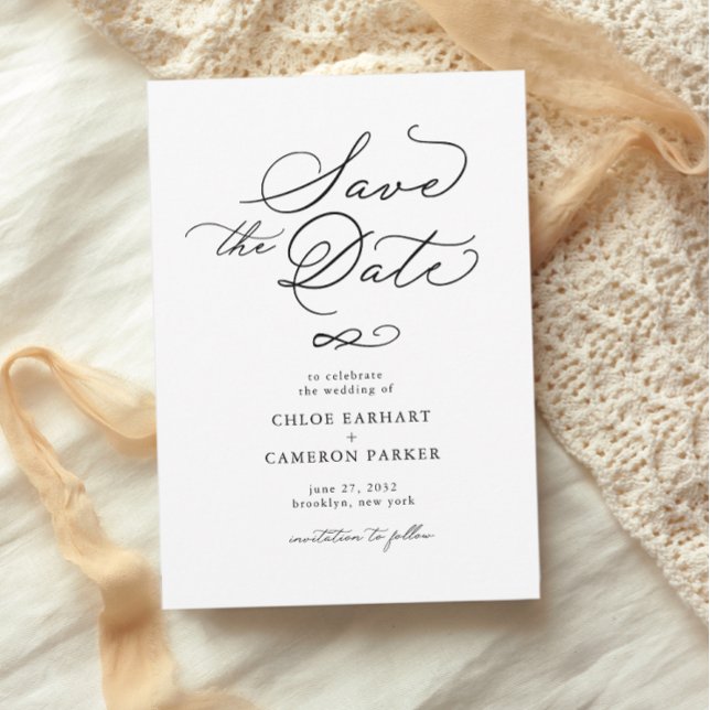 Save The Date Élégant Mariage de script de calligraphie traditio (Créateur téléchargé)