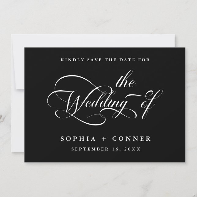 Save The Date Élégant Mariage de script de charme noir (Devant)