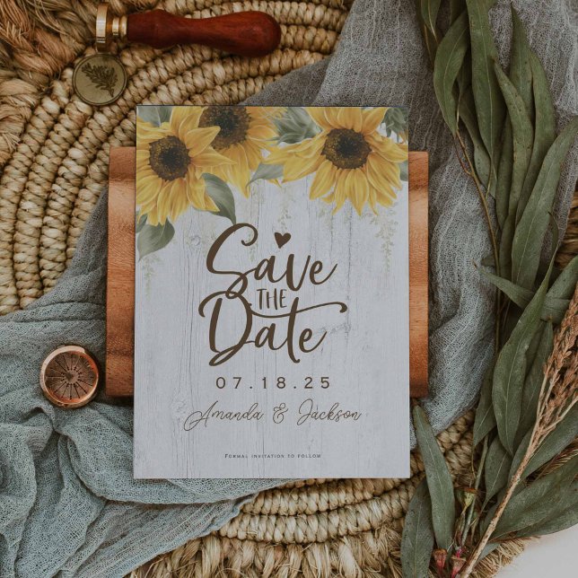 Save The Date Élégant mariage de tournesol rustique (Sunflower save the date cards)