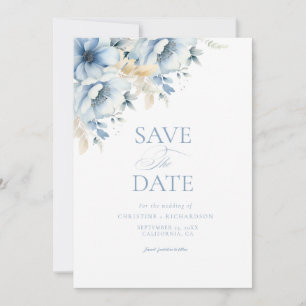 Save The Date Élégant Mariage de trame géométrique Floral bleu