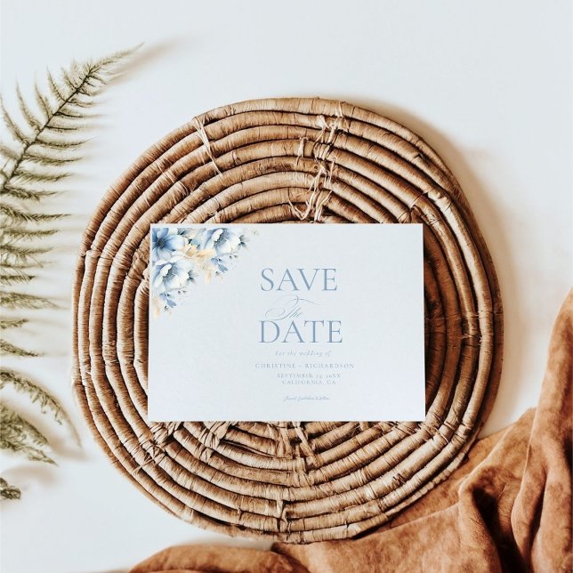Save The Date Élégant Mariage de trame géométrique Floral bleu (Créateur téléchargé)