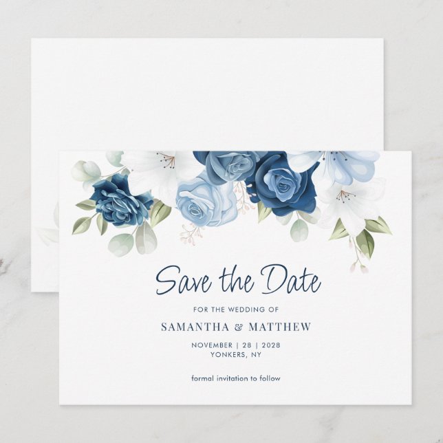 Save The Date Élégant Mariage de verdure fleurie (Devant / Derrière)