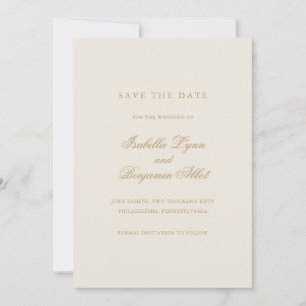 Save The Date Élégant Mariage d'ivoire d'or neutre non photo