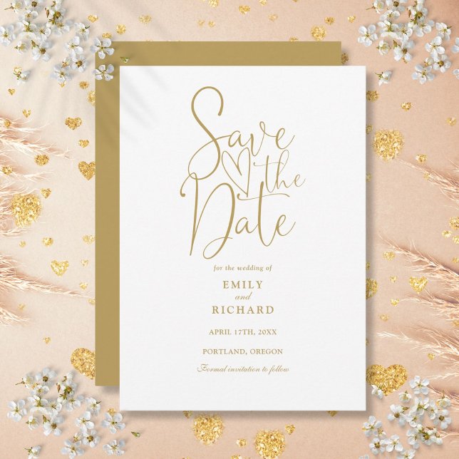 Save The Date Élégant Mariage d'or de script moderne (Elegant Modern Script Gold Wedding Save The Date)