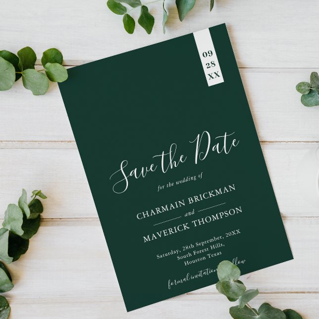 Save The Date Élégant Mariage Emerald Green Script (Créateur téléchargé)