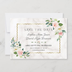 Save The Date Elégant Mariage en marbre à cadre or rose Fleurs