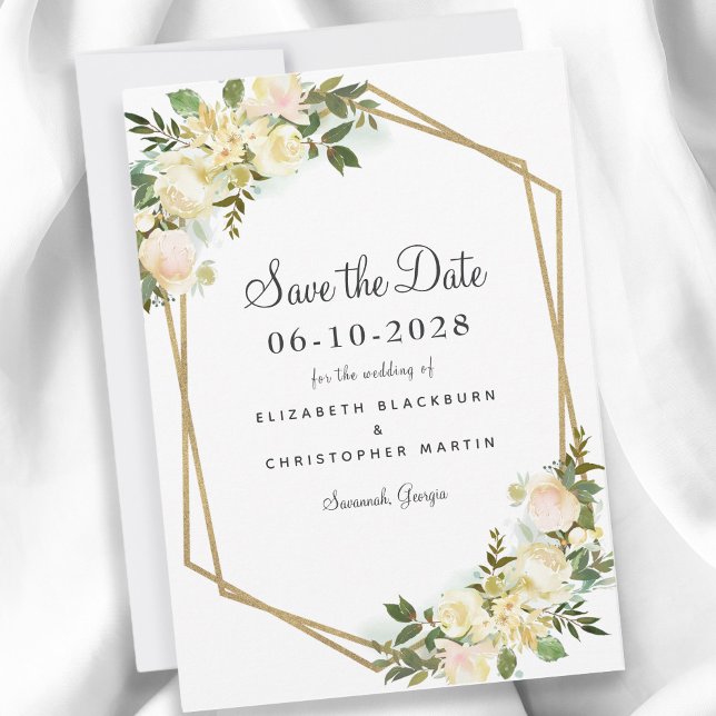 Save The Date Elégant mariage Fiançailles Aquarelle Floral Or (Elegant Wedding Engagement Watercolor Floral Gold Save The Date)