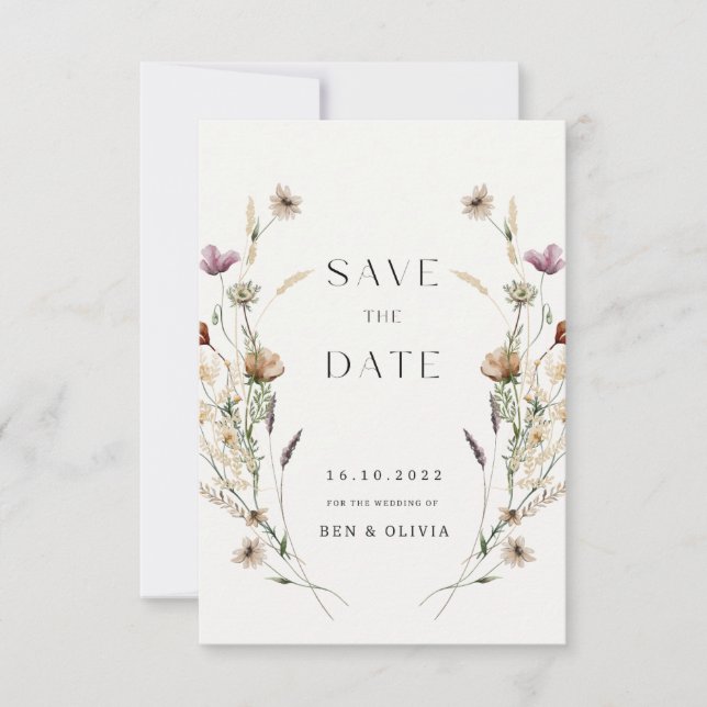 Save The Date Élégant mariage Fleur sauvage Enregistrer les cart (Devant)