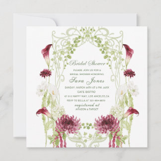 Save The Date Élégant mariage fleurs bordeaux vert aquarelle mod