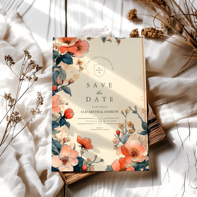 Save The Date Élégant Mariage Floral Art Nouveau (Créateur téléchargé)