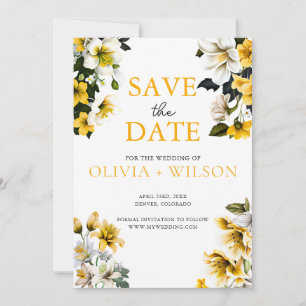 Save The Date Élégant Mariage floral blanc et jaune
