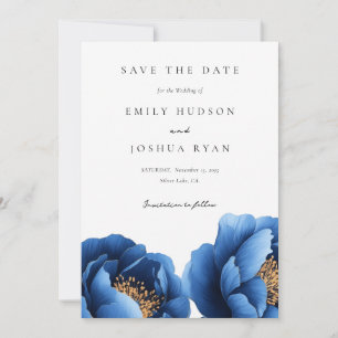Save The Date Elégant Mariage floral bleu marine