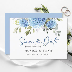 Save The Date Élégant Mariage floral Blue Hydrangea