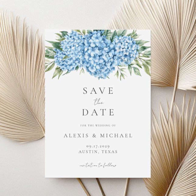 Save The Date Élégant Mariage floral Blue Hydrangea (Créateur téléchargé)