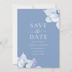 Save The Date Elégant Mariage floral couleur bleu
