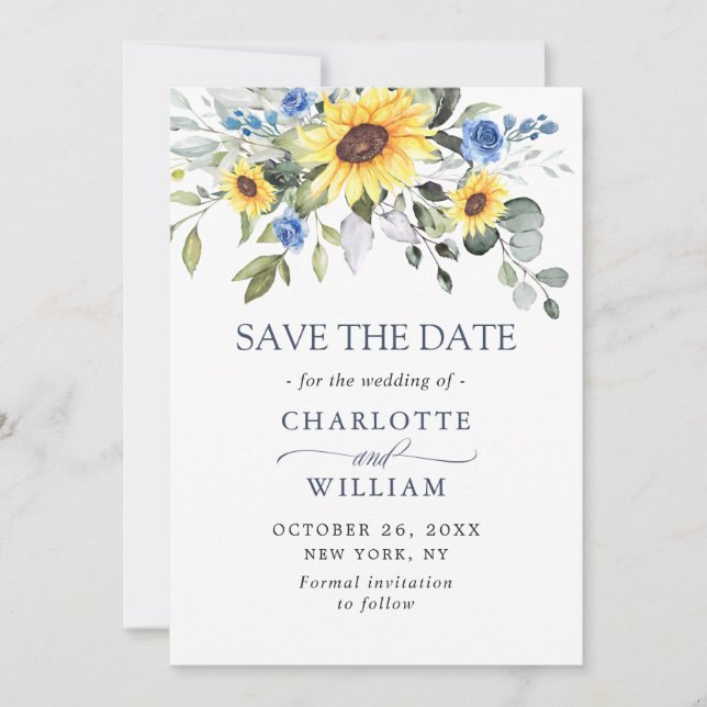 Save The Date Élégant Mariage floral de tournesol Eucalyptus Éco (Devant)