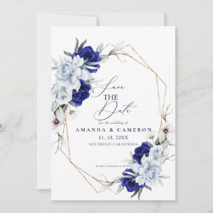 Save The Date Elégant Mariage floral Dusty Blue Navy