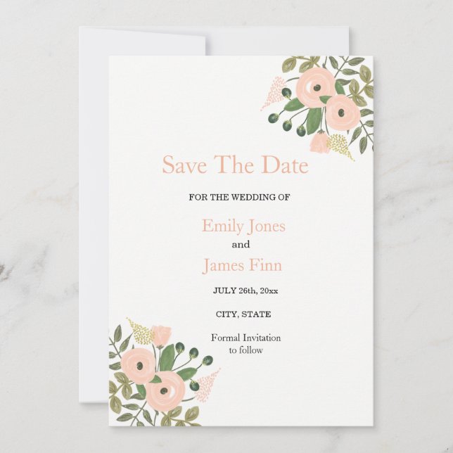 Save The Date Élégant Mariage Floral Enregistrer La Date Invitat (Devant)