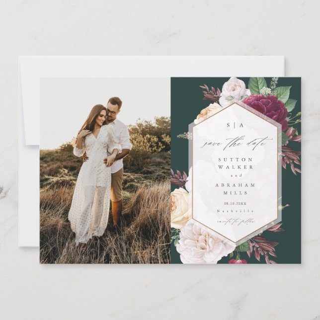 Save The Date Elégant Mariage Floral Photo (Devant)