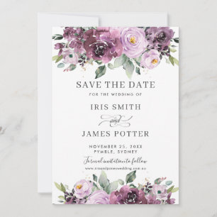 Save The Date Élégant mariage floral prune mauve pourpre 