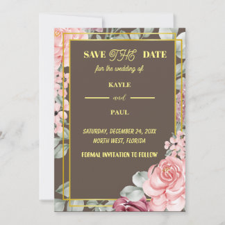Save The Date Élégant Mariage floral rose de Bourgogne