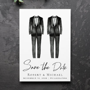 Save The Date Elégant Mariage gay Tuxedo Aquarelle
