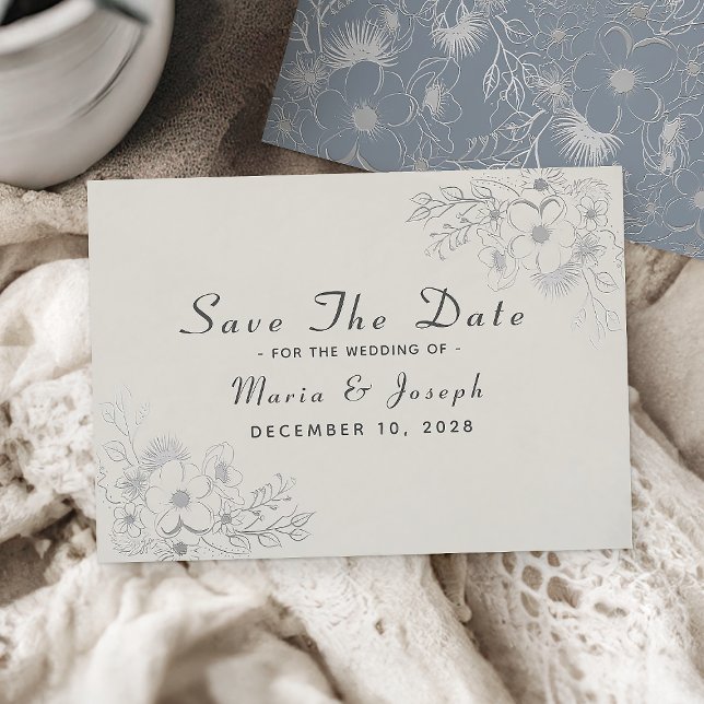 Save The Date Élégant mariage hivernal bleu poussiéreux, réserve (Créateur téléchargé)