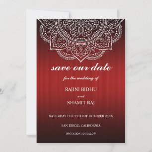 Save The Date Élégant Mariage indien hindou de la Paisley rouge 