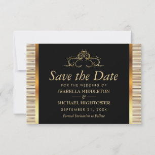 Save The Date Élégant Mariage métallique noir et or