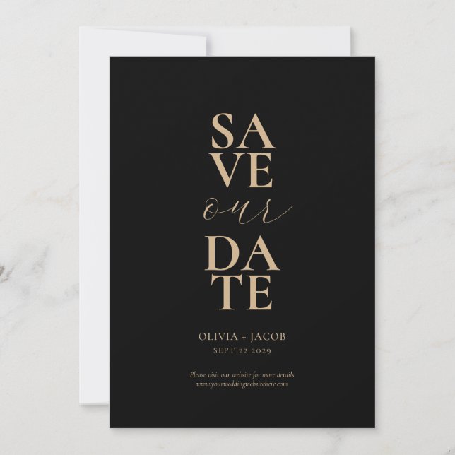 Save The Date Élégant Mariage minimaliste de bronze noir (Devant)