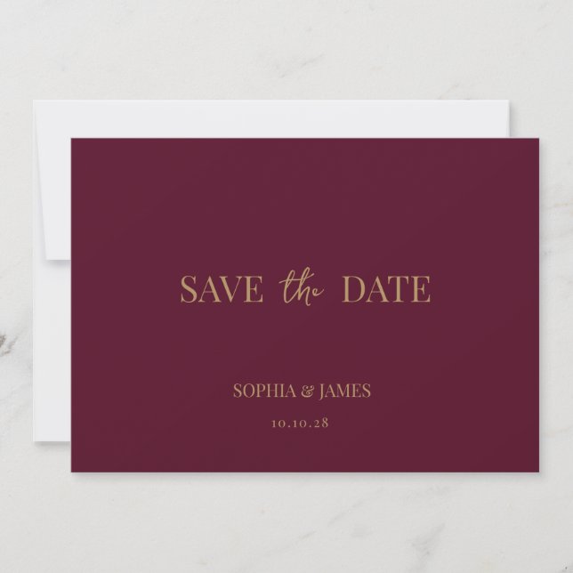 Save The Date Élégant Mariage minimaliste d'or de Bourgogne (Devant)