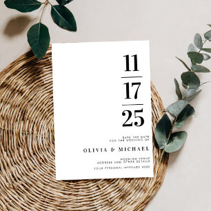 Save The Date Élégant Mariage moderne noir et blanc
