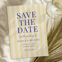Élégant Mariage Moderne Rayé Bleu Jaune
