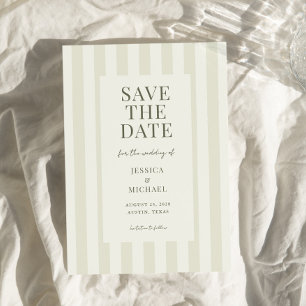 Save The Date Élégant Mariage moderne vert olive rayé