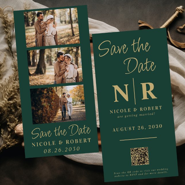 Save The Date Élégant mariage Monogramme Bande photo QR Code (Créateur téléchargé)