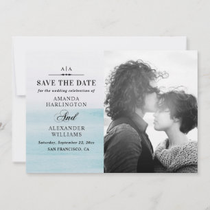 Save The Date Élégant mariage nautique bleu pastel aquarelle