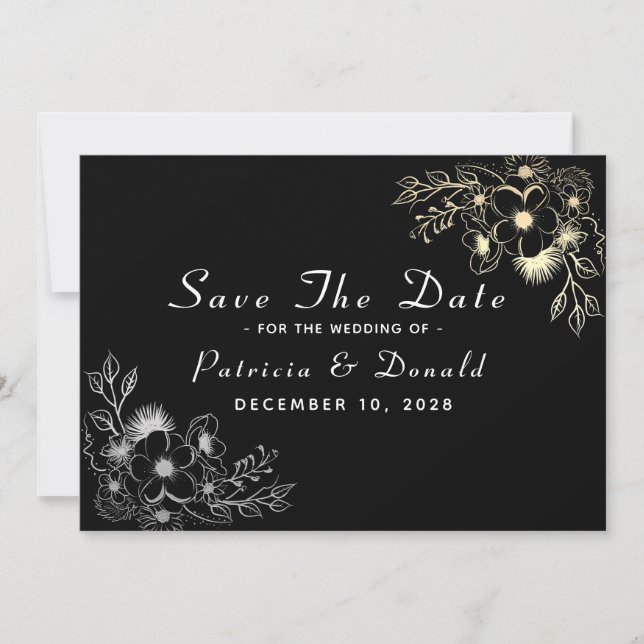 Save The Date Élégant Mariage noir et or (Devant)