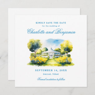 Save The Date Élégant Mariage officiel Blue Monogram Crest Perso