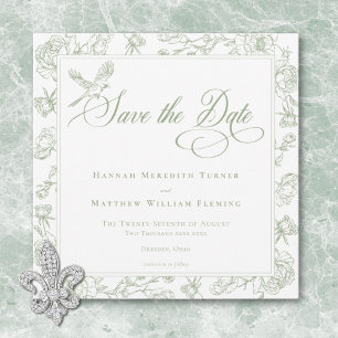 Save The Date Élégant Mariage Oiseaux et Armoiries en Chinoiseri