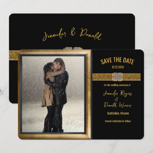 Save The Date Élégant Mariage Paillettes Or Noir